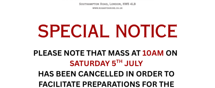 10am Mass – 5 July 2025 cancelled